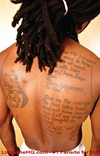 Lil Wayne Back Tattoo The prayer on Lil Wayne's back.